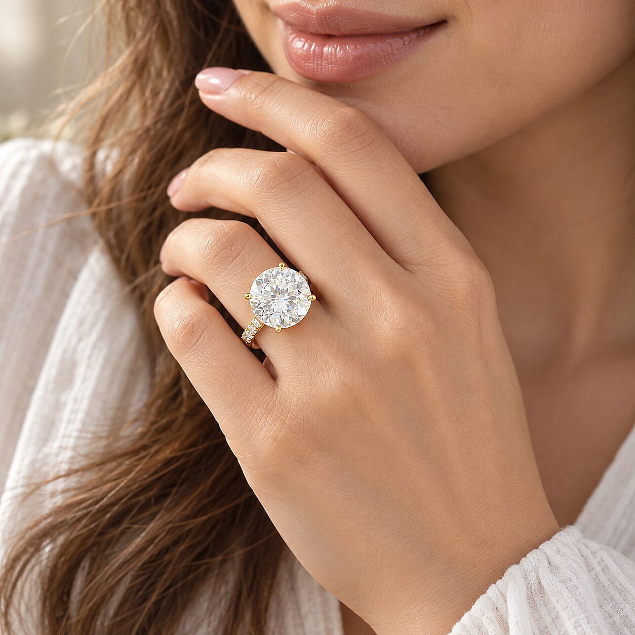 D'Joy 100 Facets Moissanite 11.80 ctw Ring in 18K Vermeil Yellow Gold Over Sterling Silver (Size 6.0)
