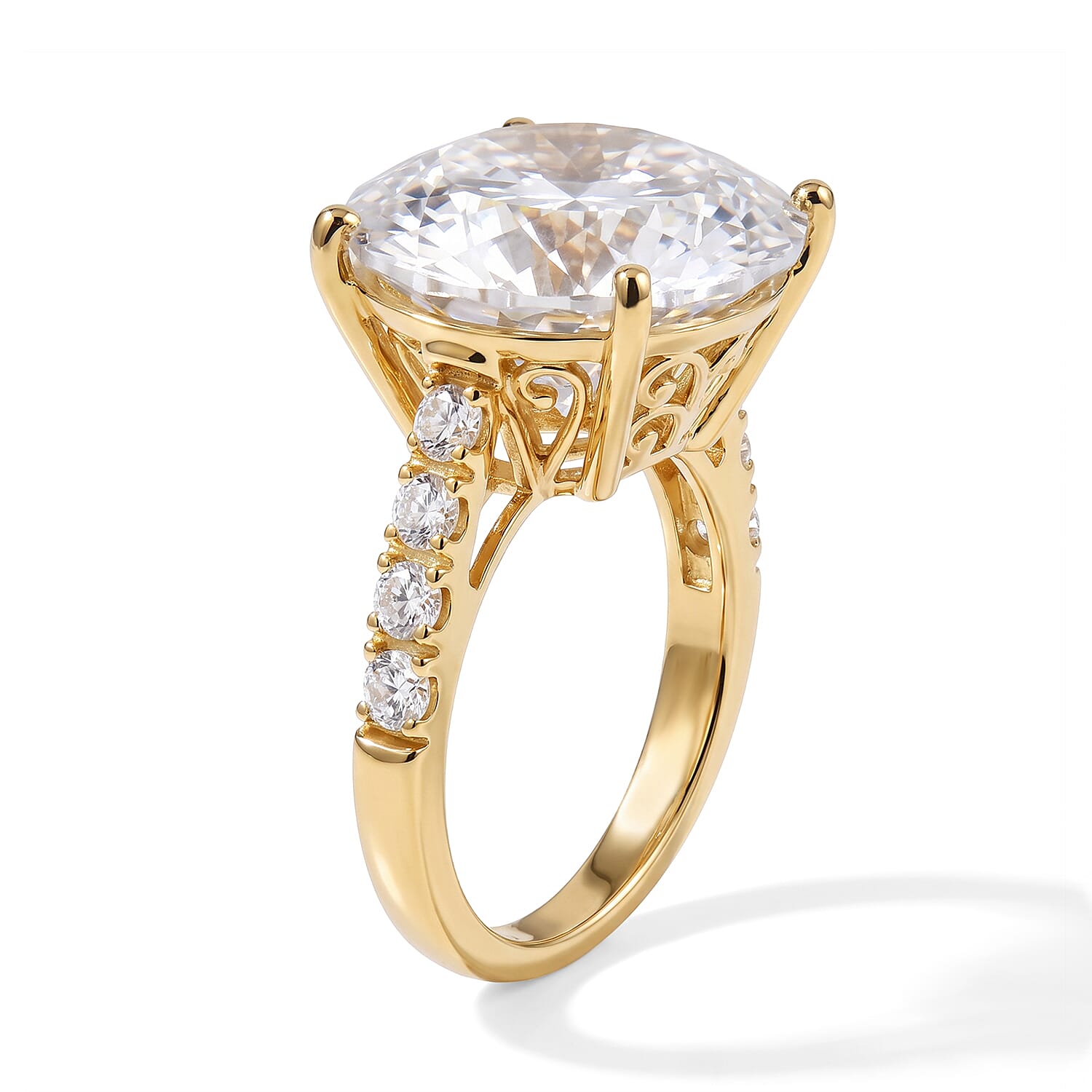 D'Joy 100 Facets Moissanite 11.80 ctw Heirloom Star Ring in 18K Vermeil Yellow Gold Over Sterling Silver (Size 9.0)