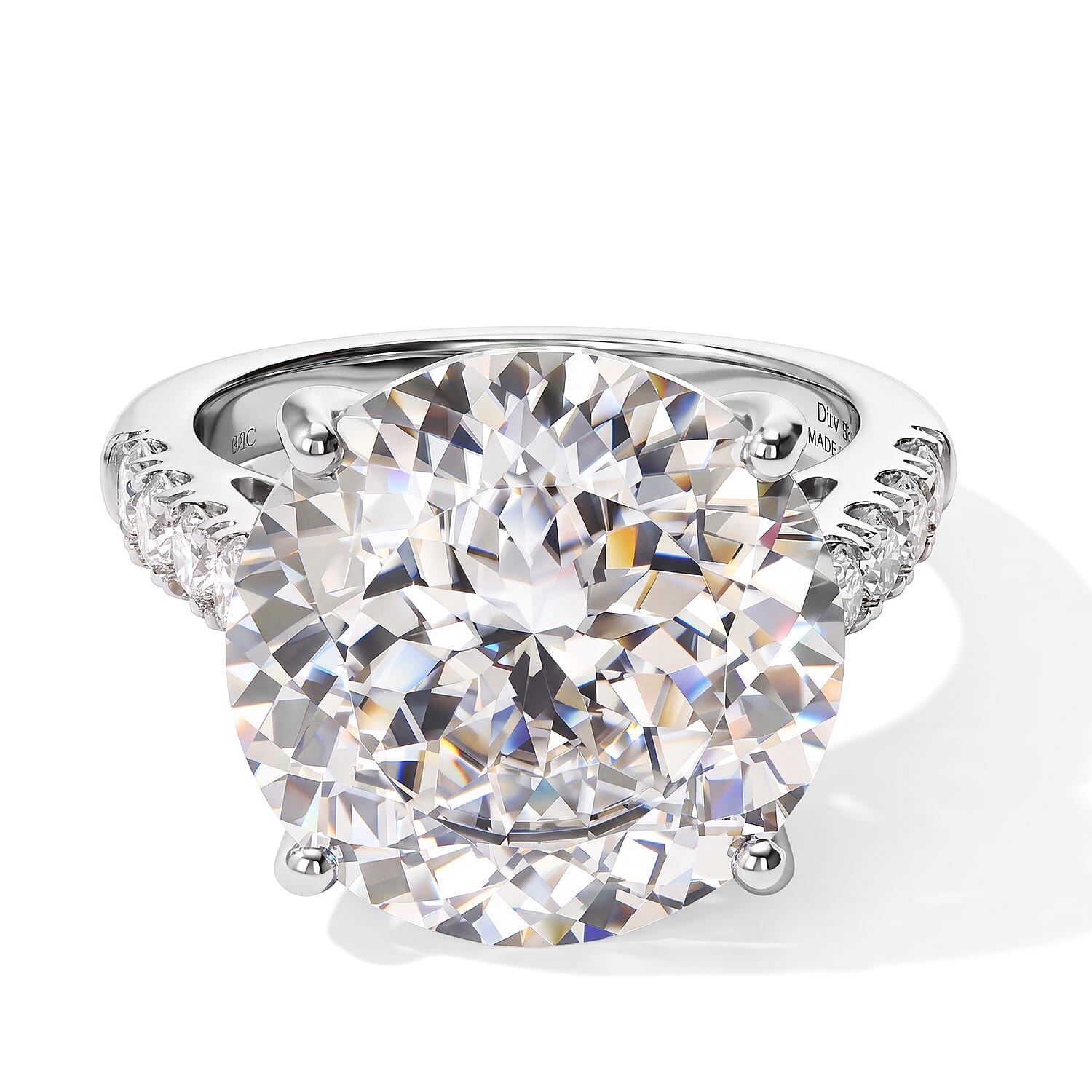 D'Joy 100 Facets Moissanite (Rnd 15mm) Ring in 18K Vermeil YG Over Sterling Silver (Size 10.0) 11.80 ctw