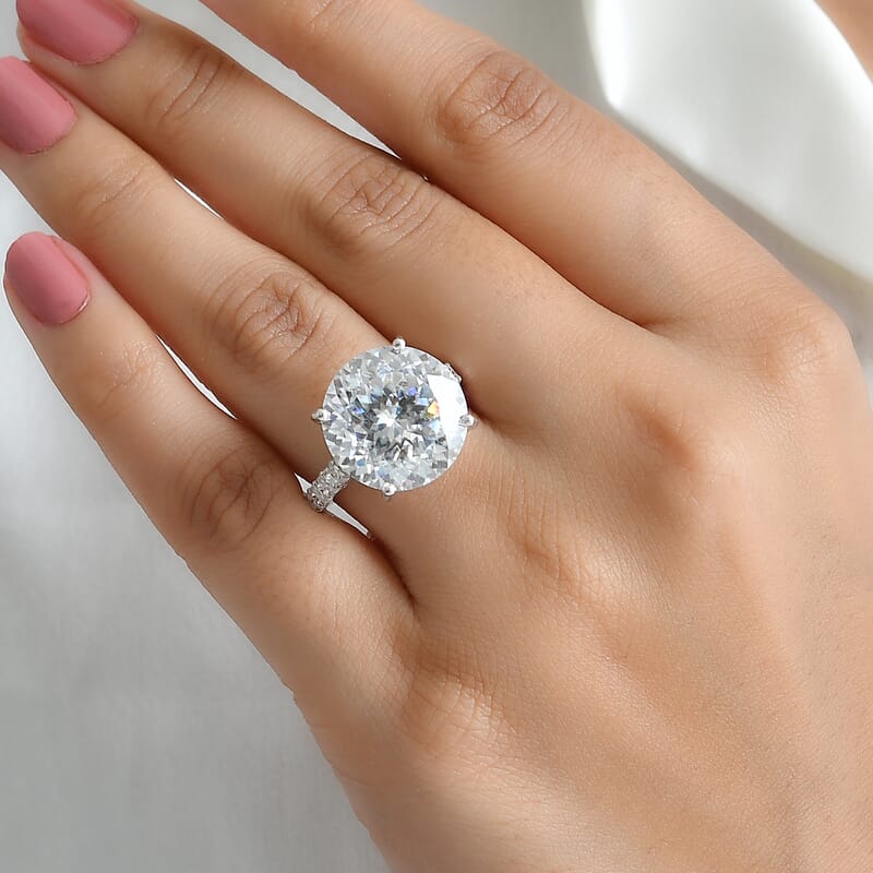 D'Joy 100 Facets Moissanite 11.80 ctw Timeless Brilliance Ring in Rhodium Over Sterling Silver (Size 6.0)