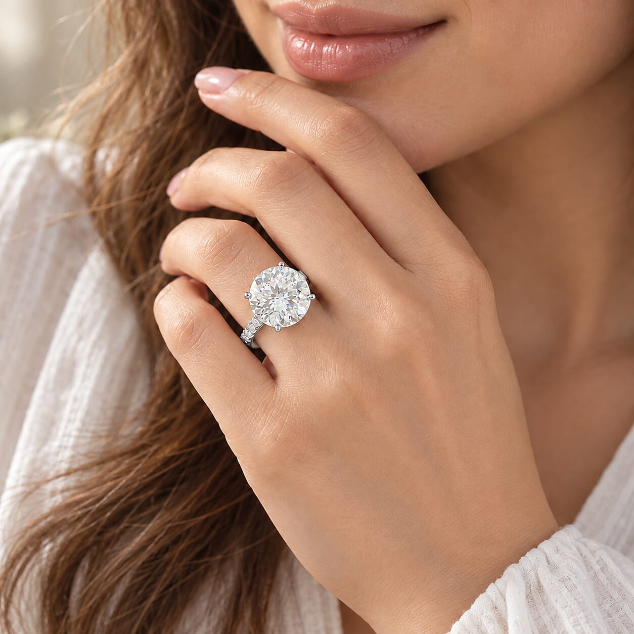 D'Joy 100 Facets Moissanite 11.80 ctw Timeless Brilliance Ring in Rhodium Over Sterling Silver (Size 6.0)
