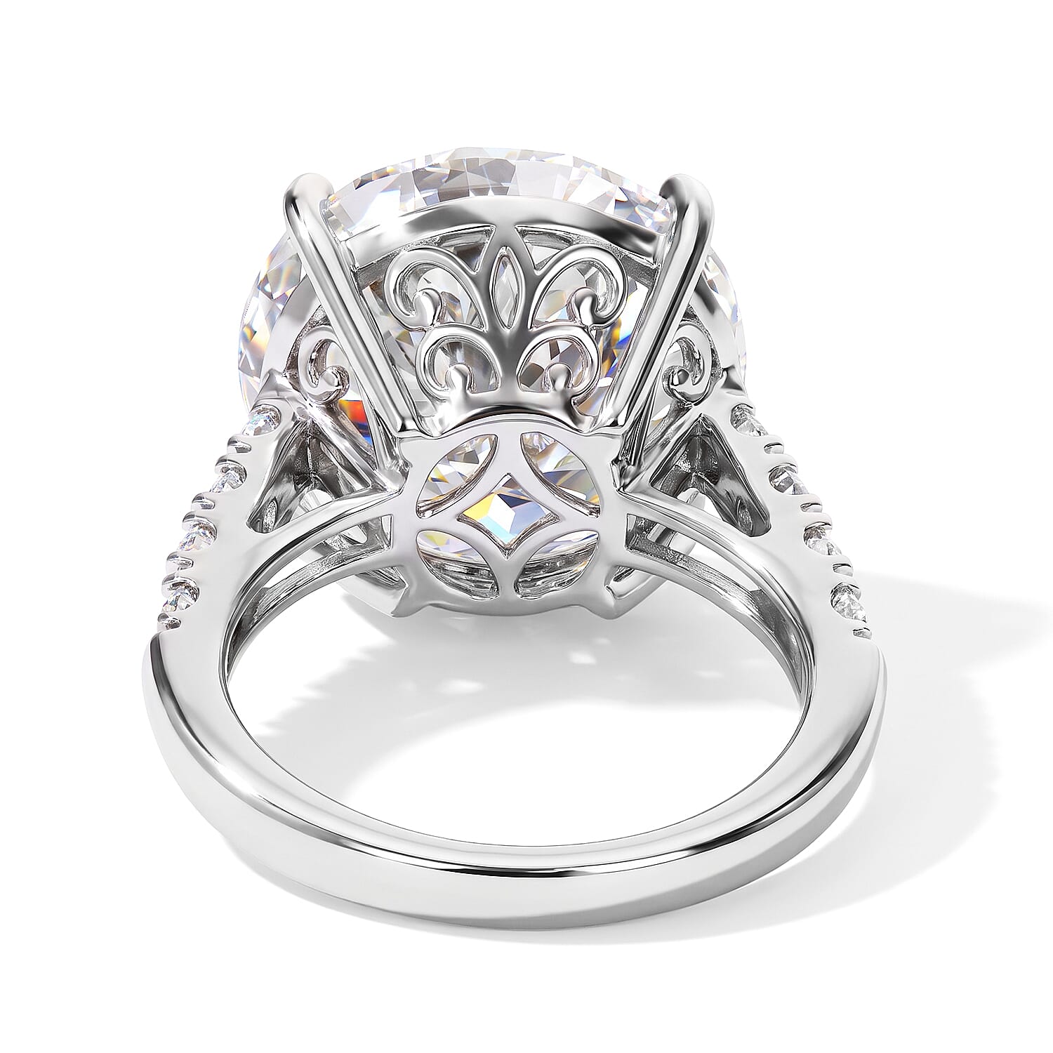 D'Joy 100 Facets Moissanite 11.80 ctw Timeless Brilliance Ring in Rhodium Over Sterling Silver (Size 6.0)