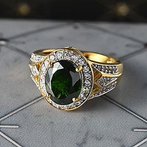 Chrome Diopside and Multi Gemstone 3.35 ctw Ring in Vermeil Yellow Gold Over Sterling Silver (Size 5.5)