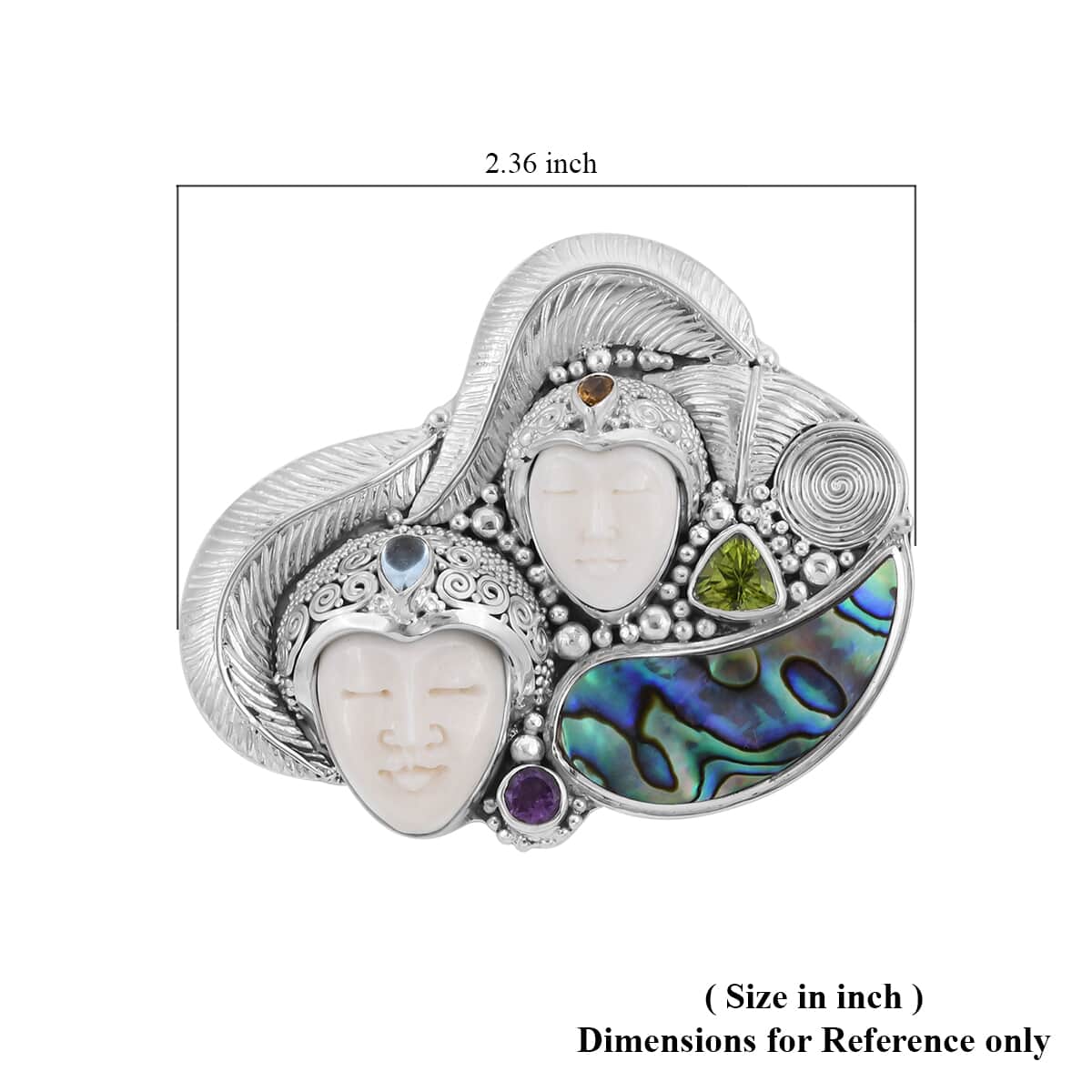 Sajen Silver Carved Bone and Multi Gemstone Brooch in Sterling Silver 2.50 ctw image number 4