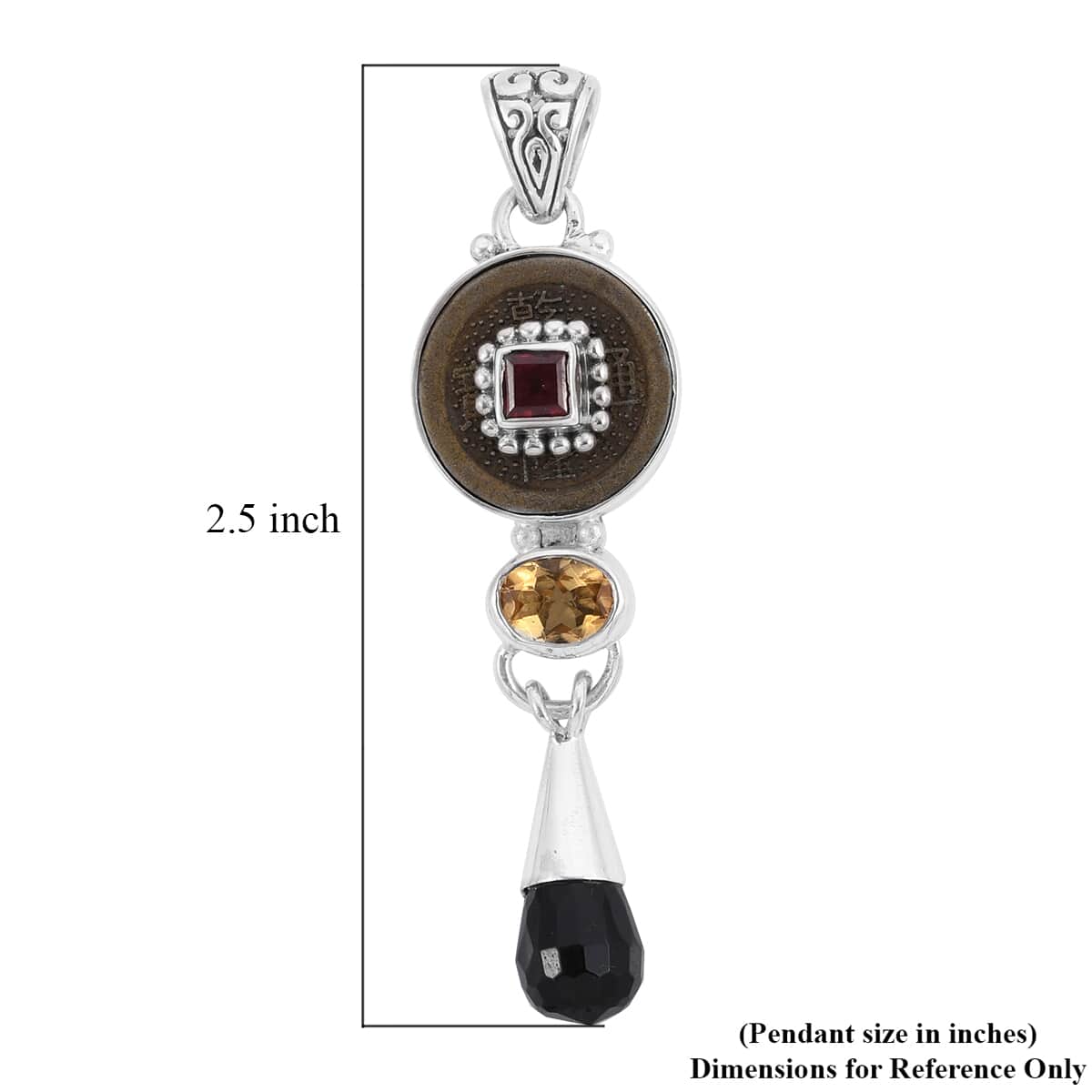 SAJEN SILVER Black Onyx and Multi Gemstone Coin Pendant in Sterling Silver 3.15 ctw image number 4