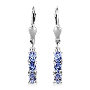 Tanzanite Lever Back Earrings in Platinum Over Sterling Silver 1.00 ctw