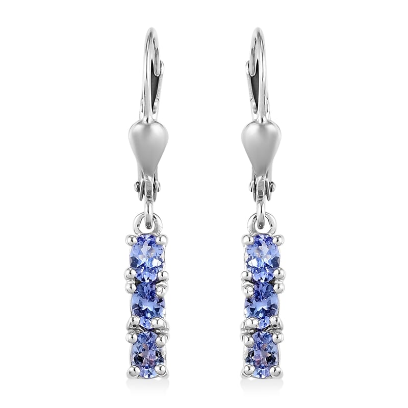 Tanzanite Lever Back Earrings in Platinum Over Sterling Silver 1.00 ctw