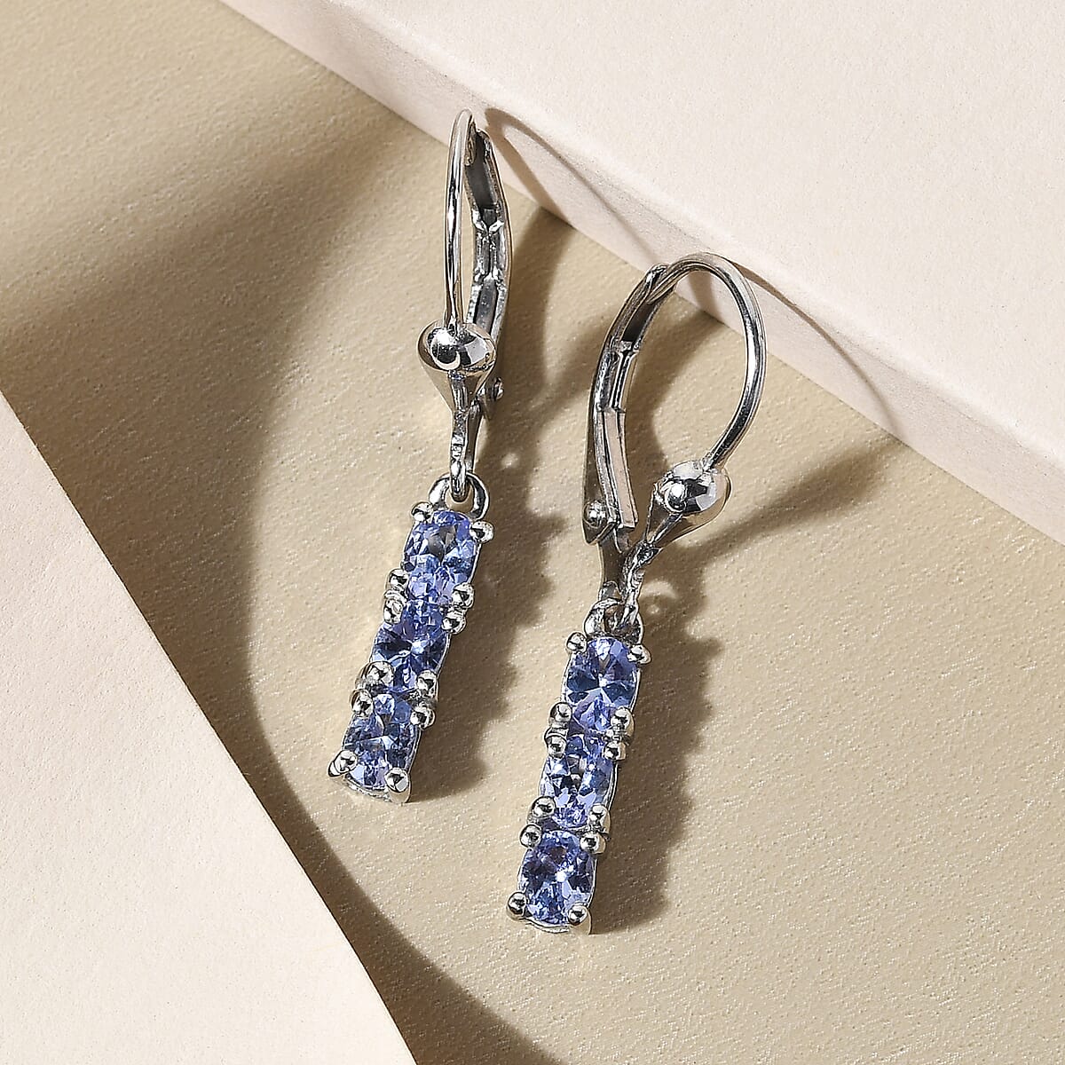 Tanzanite Lever Back Earrings in Platinum Over Sterling Silver 1.00 ctw image number 1
