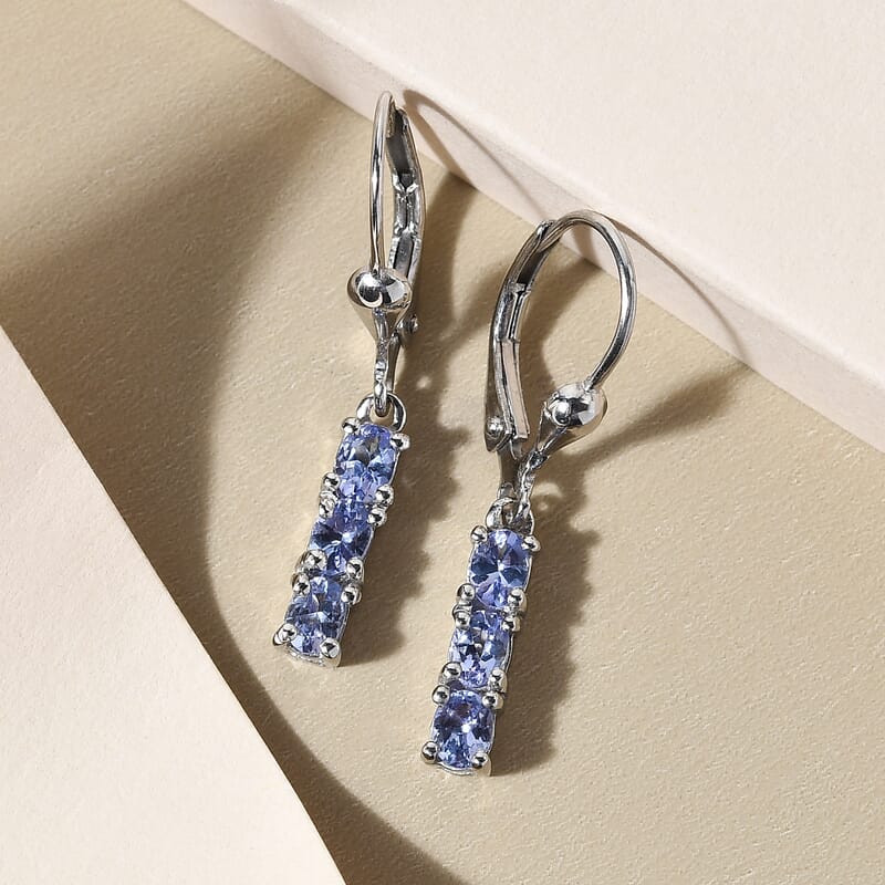 Tanzanite Lever Back Earrings in Platinum Over Sterling Silver 1.00 ctw