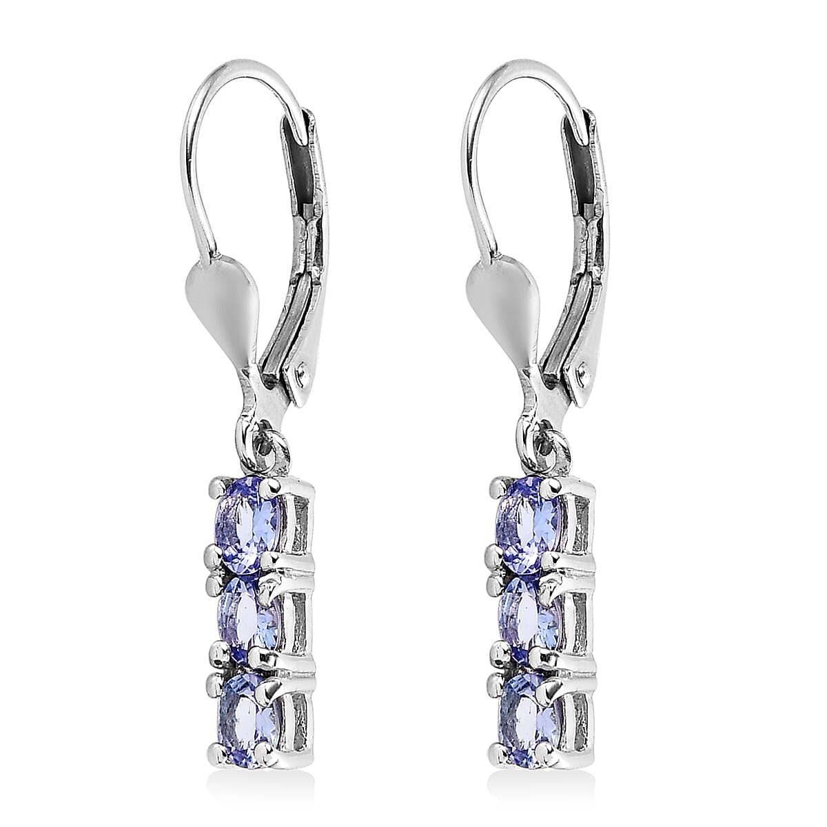 Tanzanite Lever Back Earrings in Platinum Over Sterling Silver 1.00 ctw image number 3