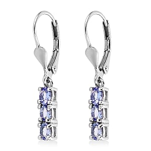 Tanzanite Lever Back Earrings in Platinum Over Sterling Silver 1.00 ctw