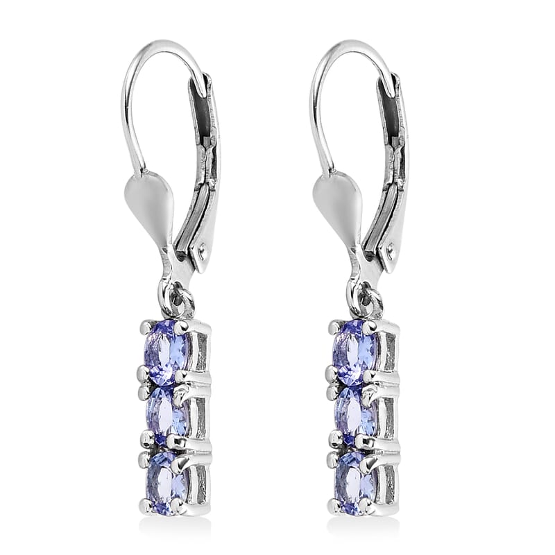 Tanzanite Lever Back Earrings in Platinum Over Sterling Silver 1.00 ctw
