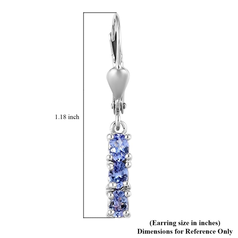 Tanzanite Lever Back Earrings in Platinum Over Sterling Silver 1.00 ctw