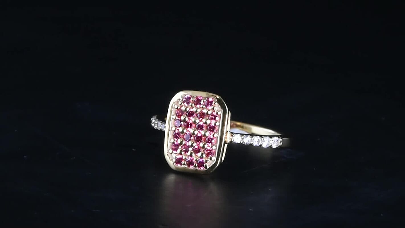 D''Joy Premium Padparadscha Sapphire, White Zircon Ring in 18K Vermeil YG Over Sterling Silver (Size 10.0) 0.60 ctw
