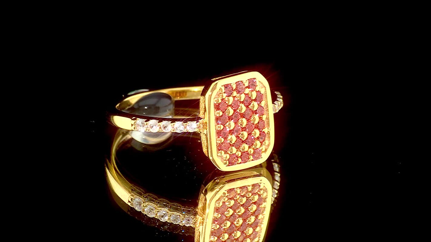 D''Joy Premium Padparadscha Sapphire, White Zircon Ring in 18K Vermeil YG Over Sterling Silver (Size 10.0) 0.60 ctw