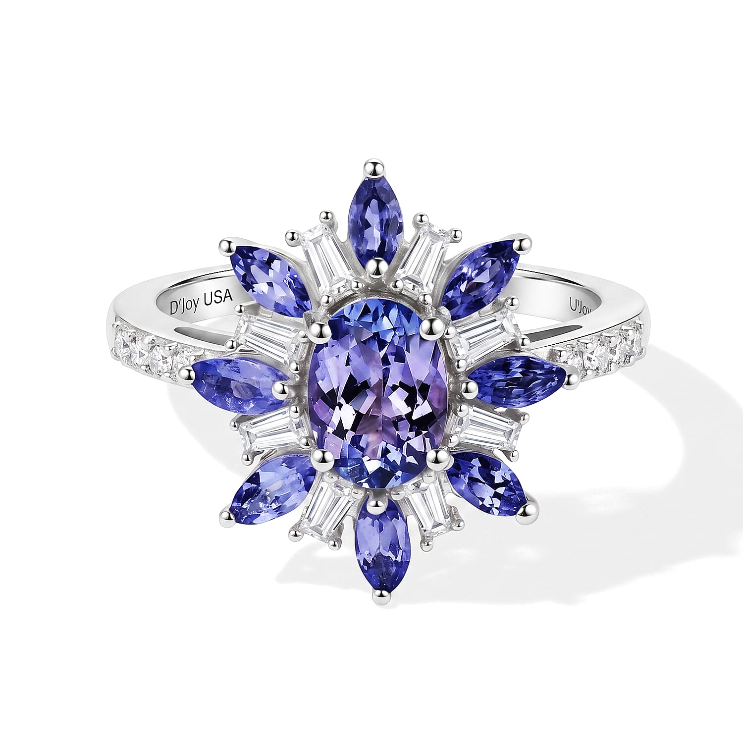D'Joy Tanzanite and Moissanite 2.00 ctw Ring in Rhodium Over Sterling Silver (Size 6.0)