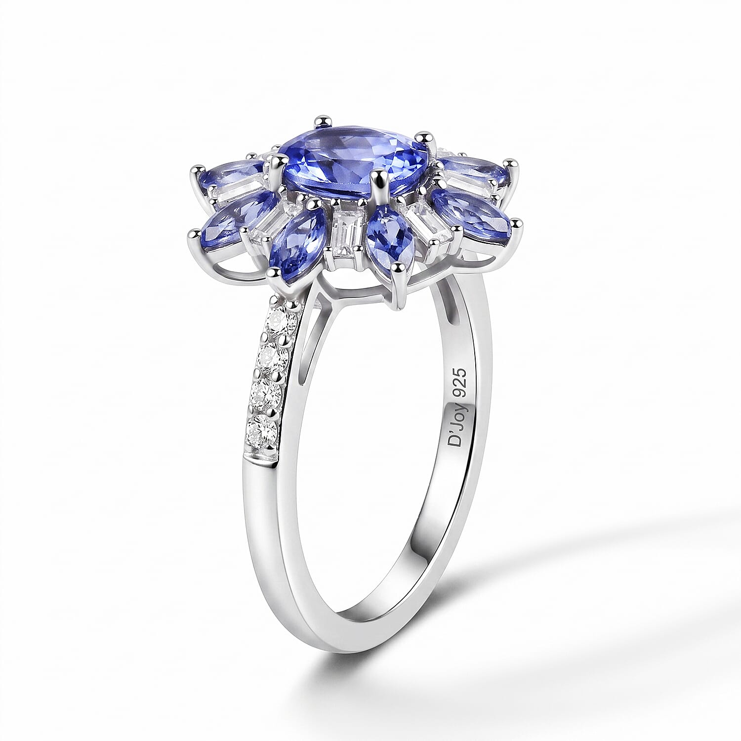 D'Joy Tanzanite and Moissanite 2.00 ctw Ring in Rhodium Over Sterling Silver (Size 6.0)
