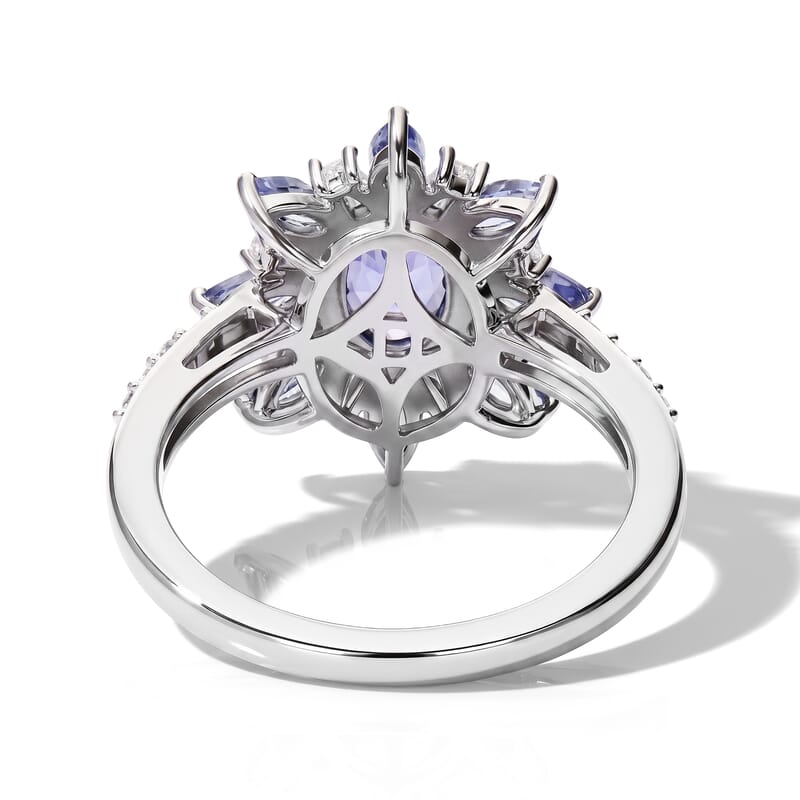 D'Joy Tanzanite and Moissanite 2.00 ctw Ring in Rhodium Over Sterling Silver (Size 6.0)