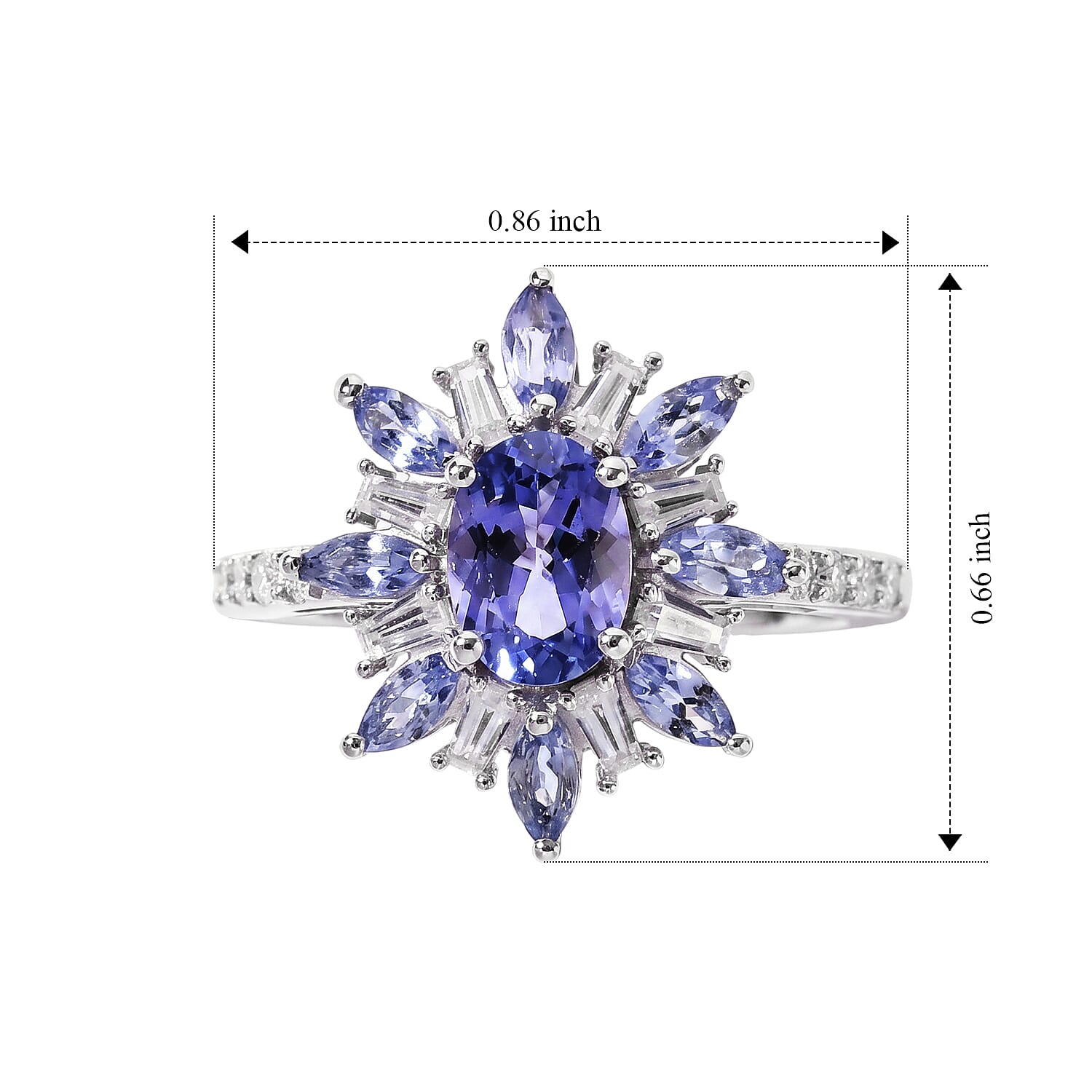 D'Joy Tanzanite and Moissanite 2.00 ctw Ring in Rhodium Over Sterling Silver (Size 6.0)