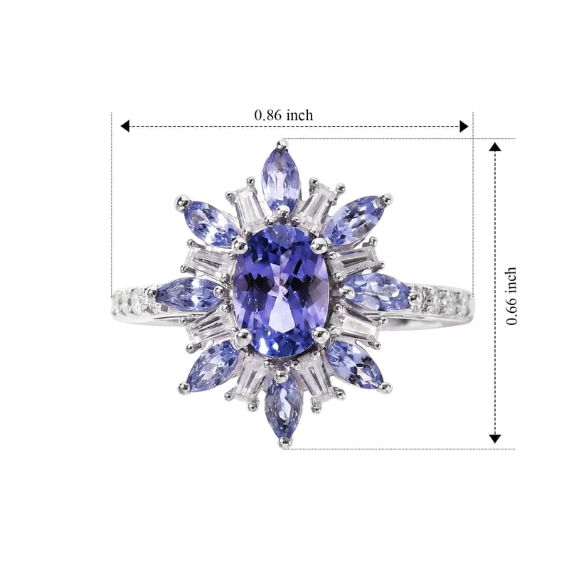D'Joy Tanzanite and Moissanite 2.00 ctw Ring in Rhodium Over Sterling Silver (Size 6.0)