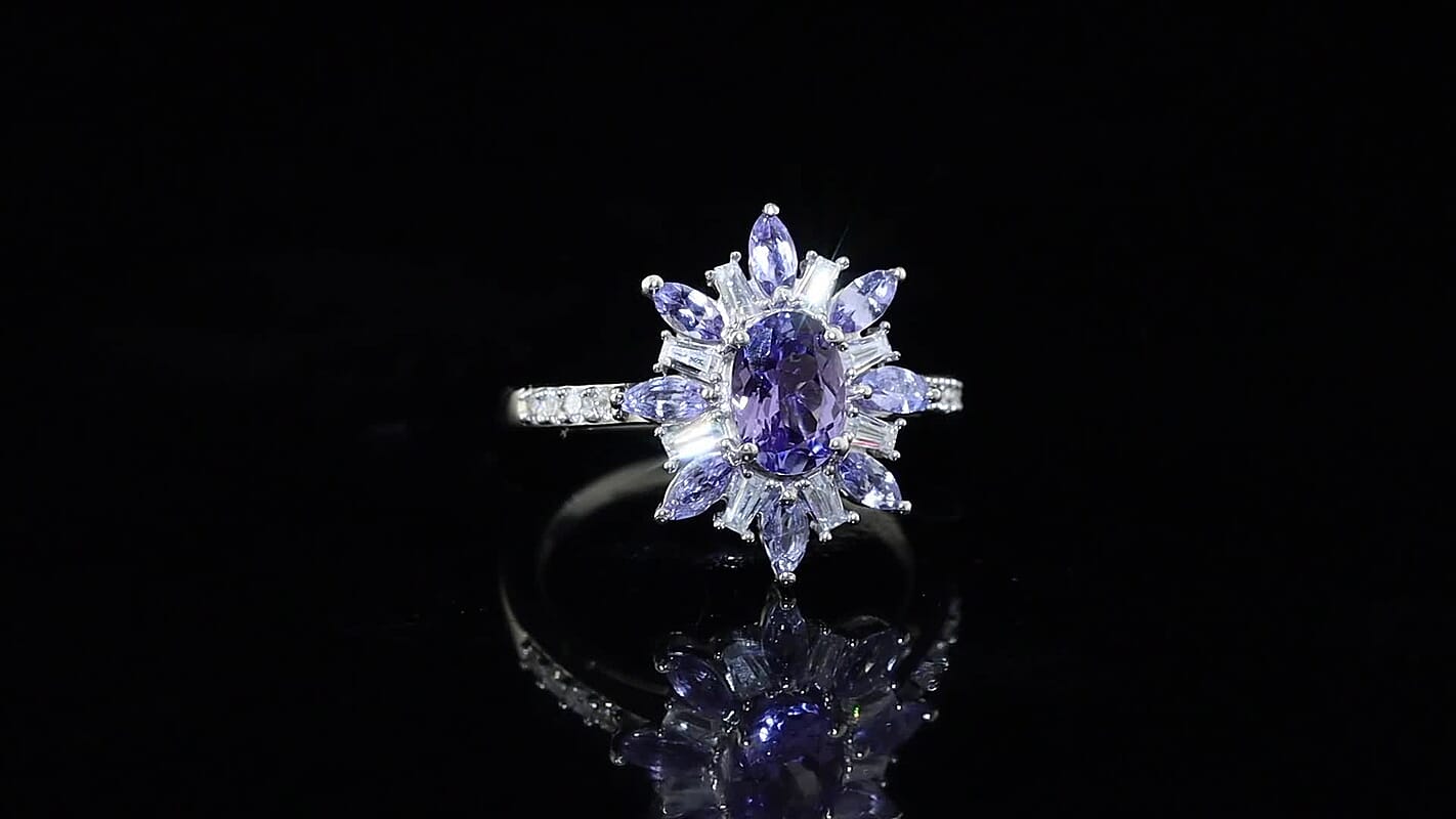 D''Joy Tanzanite and Moissanite 2.00 ctw Ring in Rhodium Over Sterling Silver (Size 10.0)