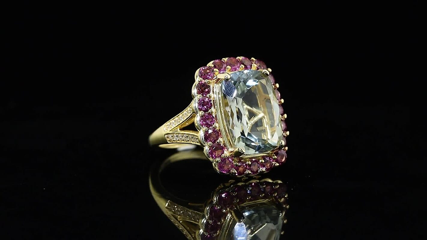 EverTrue Premium Montezuma Prasiolite and Multi Gemstone 8.60 ctw Ring in 18K YG Plated (Size 7.0)
