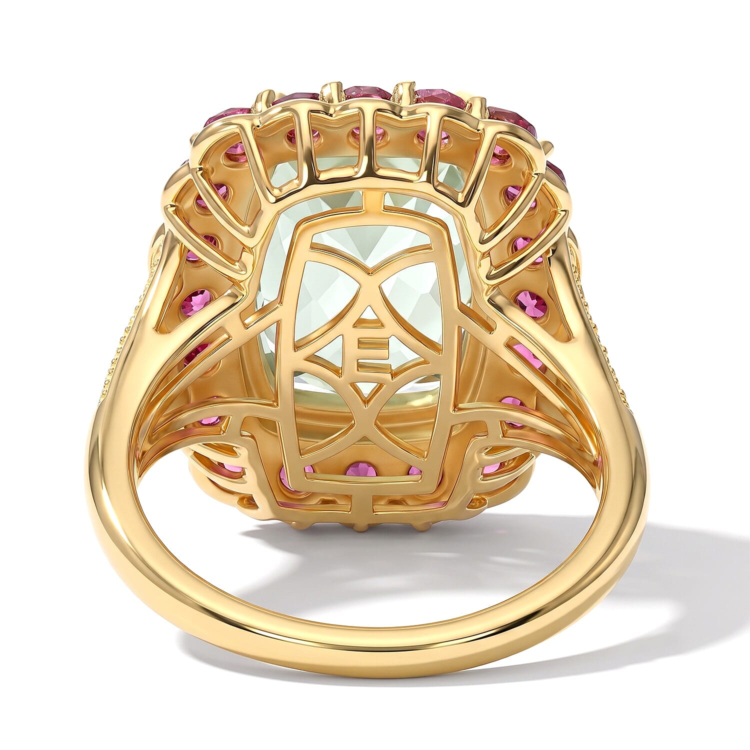 EverTrue Premium Montezuma Prasiolite and Multi Gemstone 8.60 ctw Aurora Bloom Ring in 18K YG Plated (Size 6.0)
