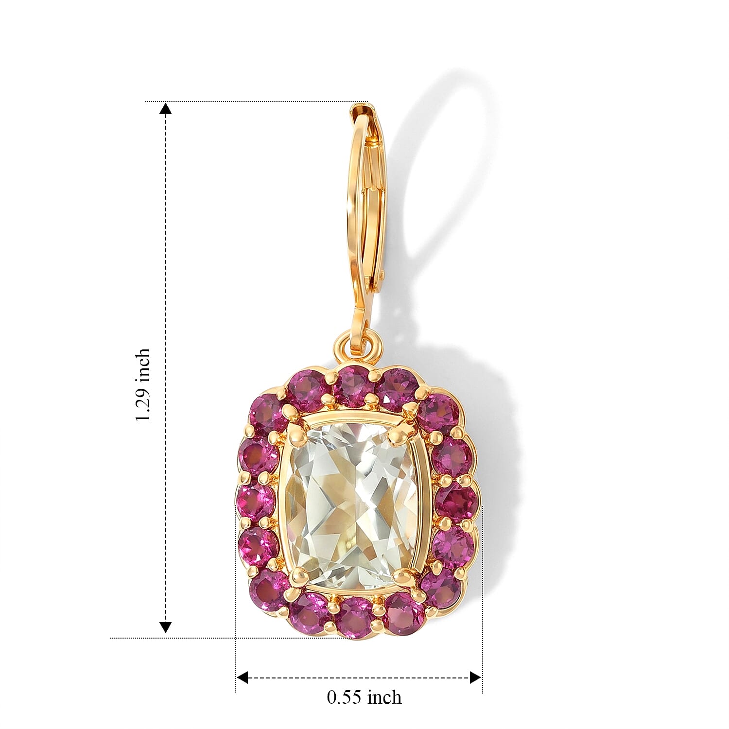 EverTrue Premium Montezuma Prasiolite and Orissa Rhodolite Garnet 8.25 ctw Earrings in 18K YG Plated
