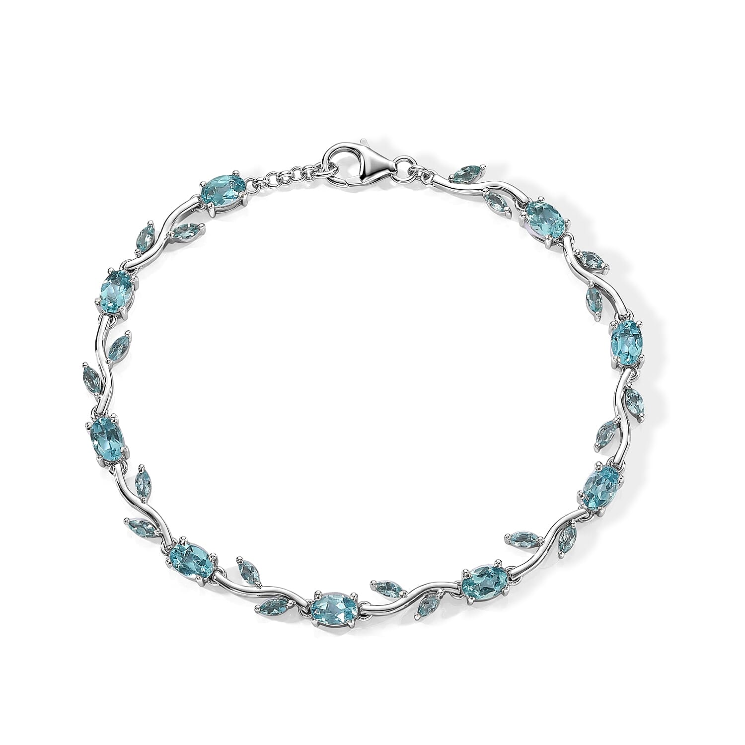 D'Joy Paraiba Apatite 5.30 ctw Bracelet in Rhodium Over Sterling Silver (7.50 In)