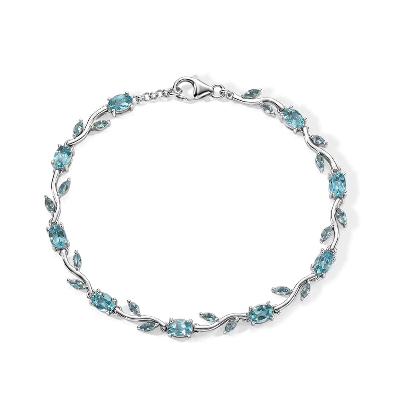 D'Joy Paraiba Apatite 5.30 ctw Bracelet in Rhodium Over Sterling Silver (7.50 In)