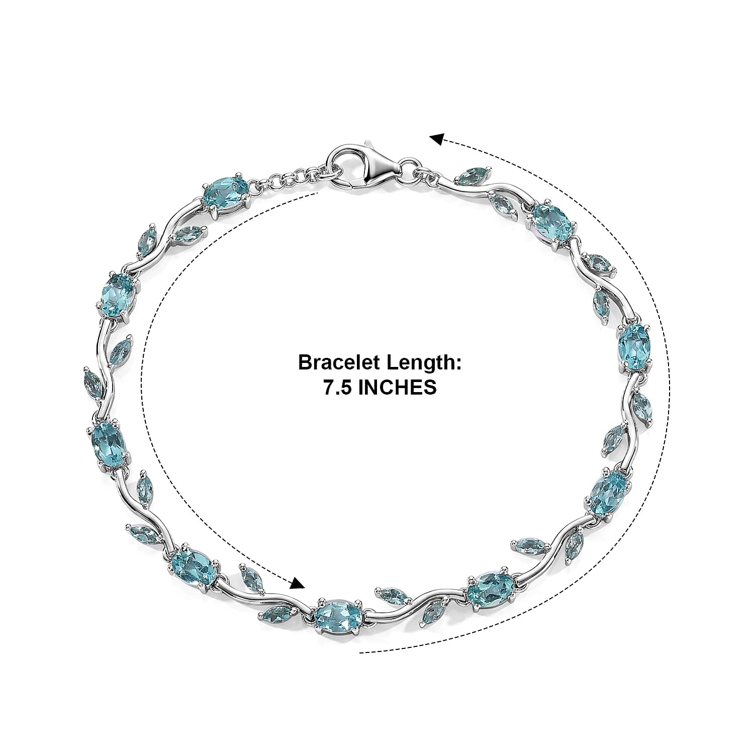 D'Joy Paraiba Apatite 5.30 ctw Bracelet in Rhodium Over Sterling Silver (7.50 In)