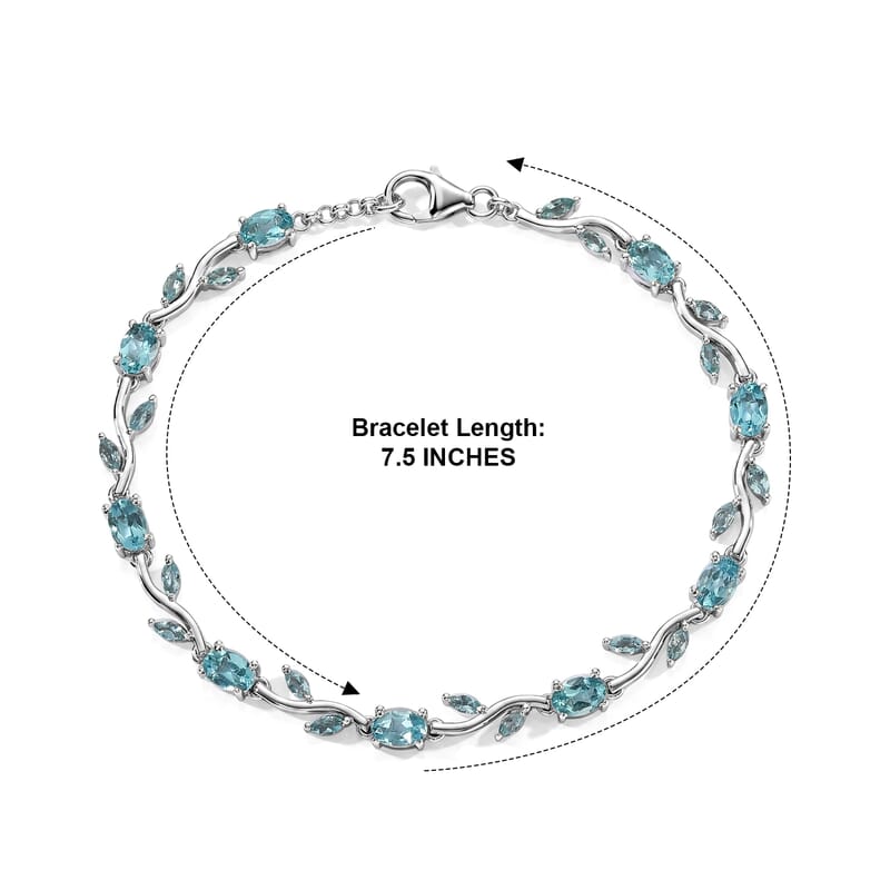 D'Joy Paraiba Apatite 5.30 ctw Bracelet in Rhodium Over Sterling Silver (7.50 In)
