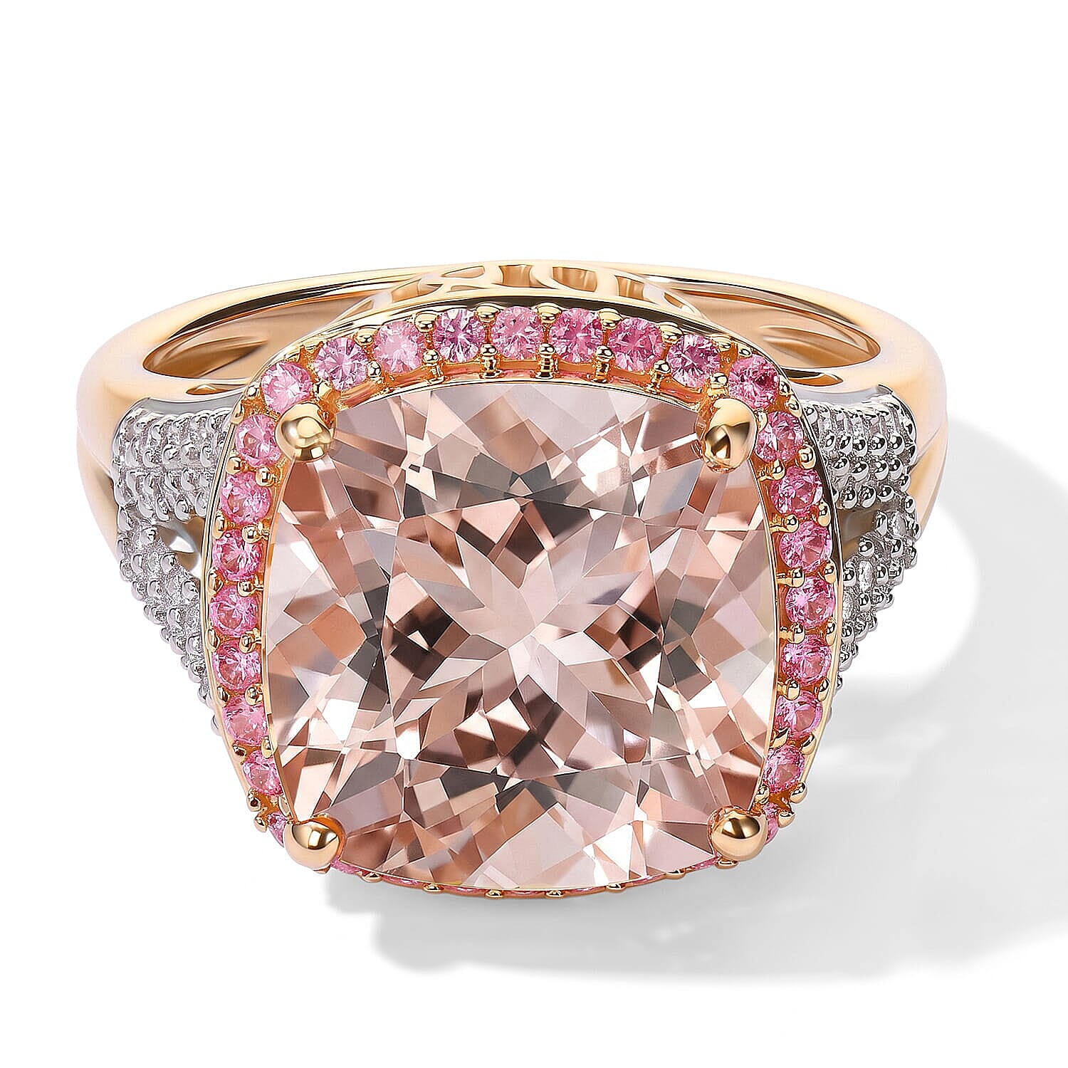 Luxoro AAA Marropino Morganite and Madagascar Pink Sapphire and Diamond I2 7.10 ctw Rose Crown Ring in 10K Rose Gold (Size 5.0) 5.25 Grams