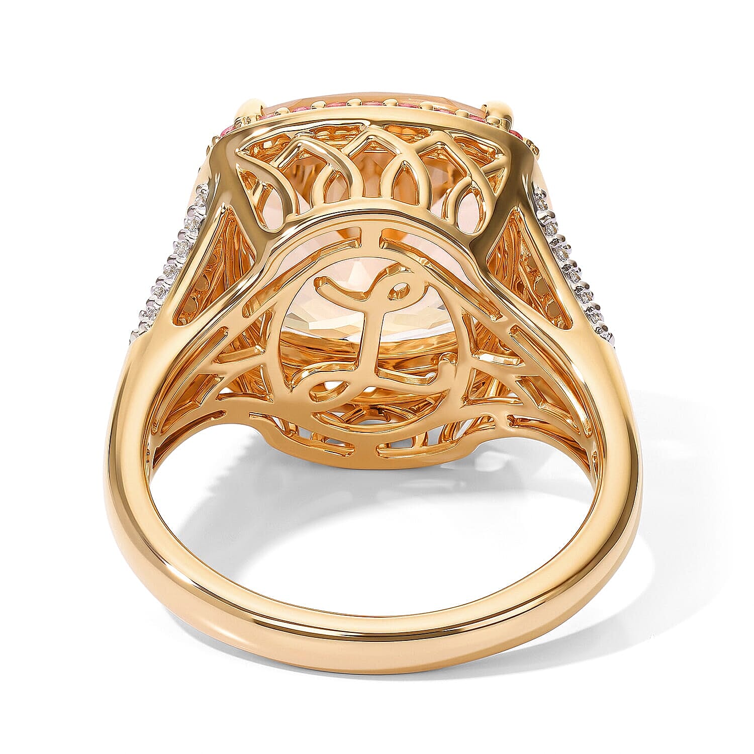 Luxoro AAA Marropino Morganite and Madagascar Pink Sapphire and Diamond I2 7.10 ctw Rose Crown Ring in 10K Rose Gold (Size 5.0) 5.25 Grams