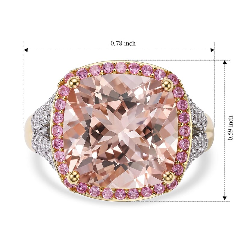 Luxoro AAA Marropino Morganite and Madagascar Pink Sapphire and Diamond I2 7.10 ctw Rose Crown Ring in 10K Rose Gold (Size 5.0) 5.25 Grams