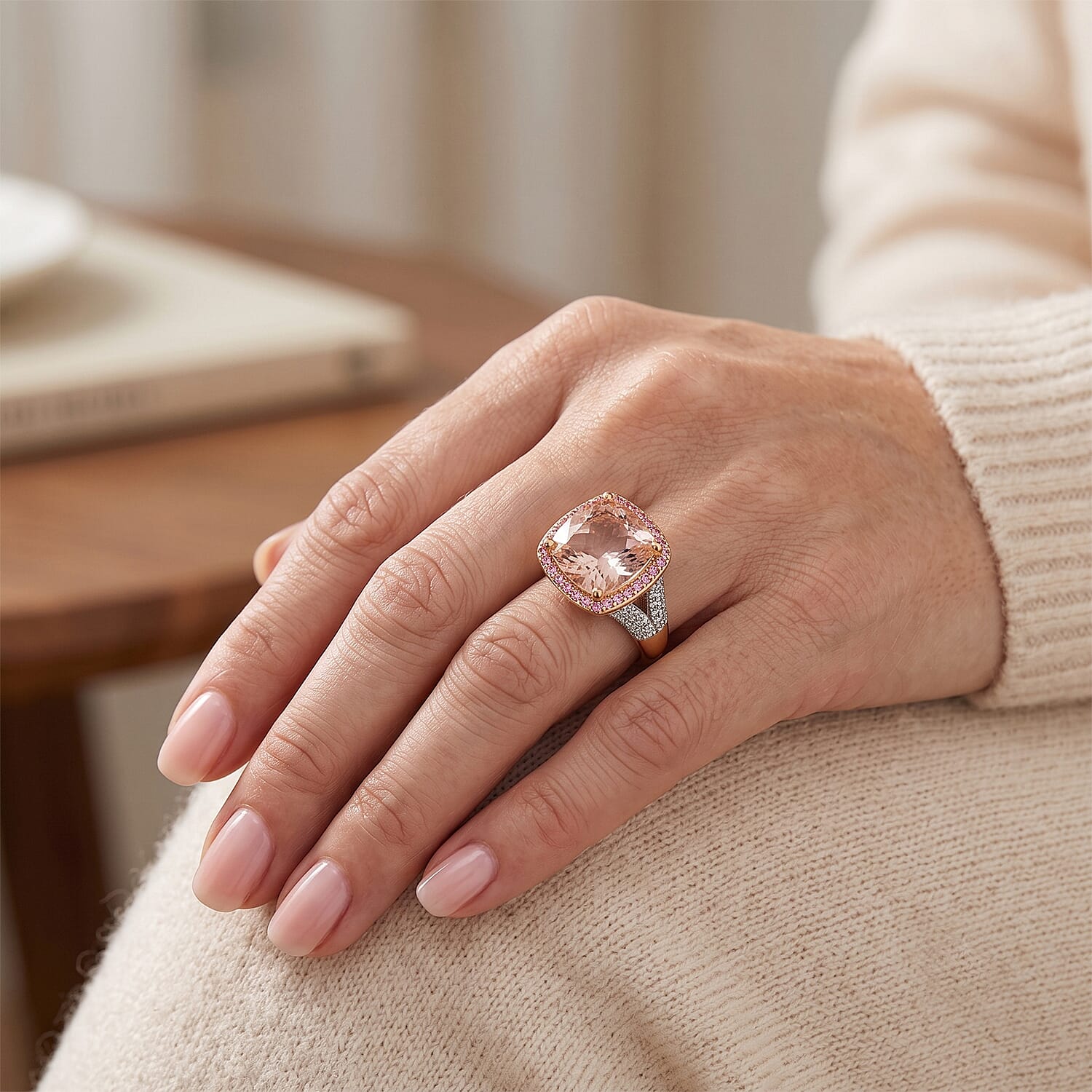 Luxoro AAA Marropino Morganite and Madagascar Pink Sapphire and Diamond I2 7.10 ctw Ring in 10K Rose Gold (Size 6.0) 5.25 Grams