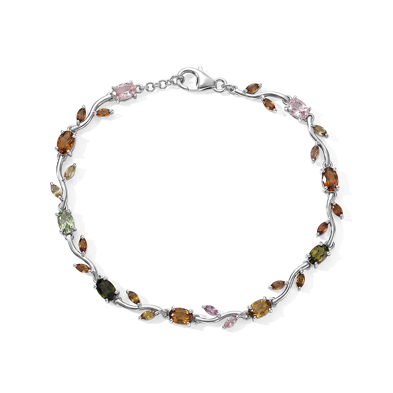 D'Joy Multi-Tourmaline 5.40 ctw Bracelet in Rhodium Over Sterling Silver (7.50 In)
