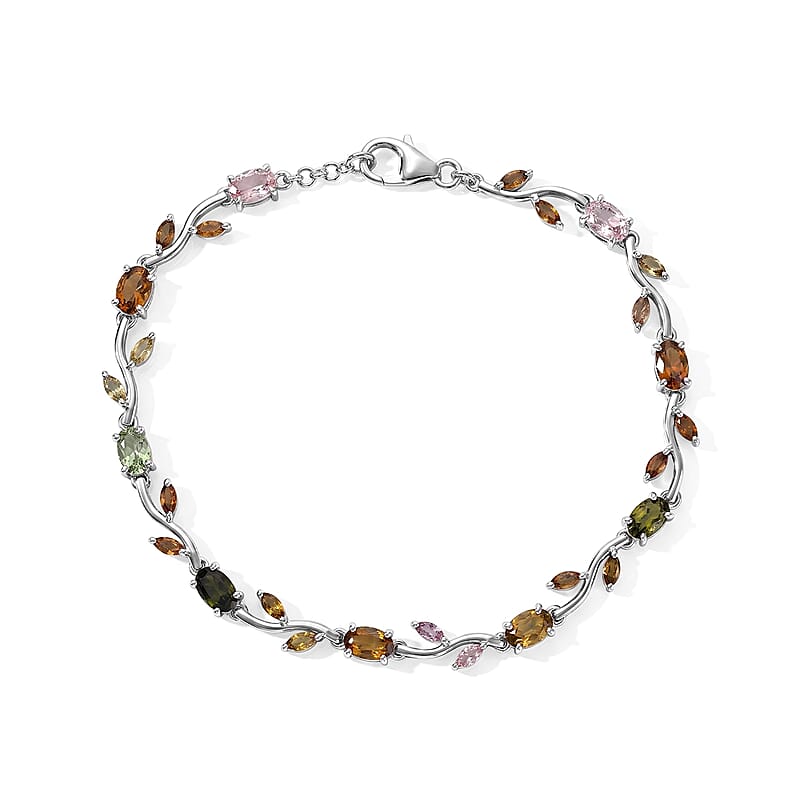 D'Joy Multi-Tourmaline 5.40 ctw Bracelet in Rhodium Over Sterling Silver (7.50 In)