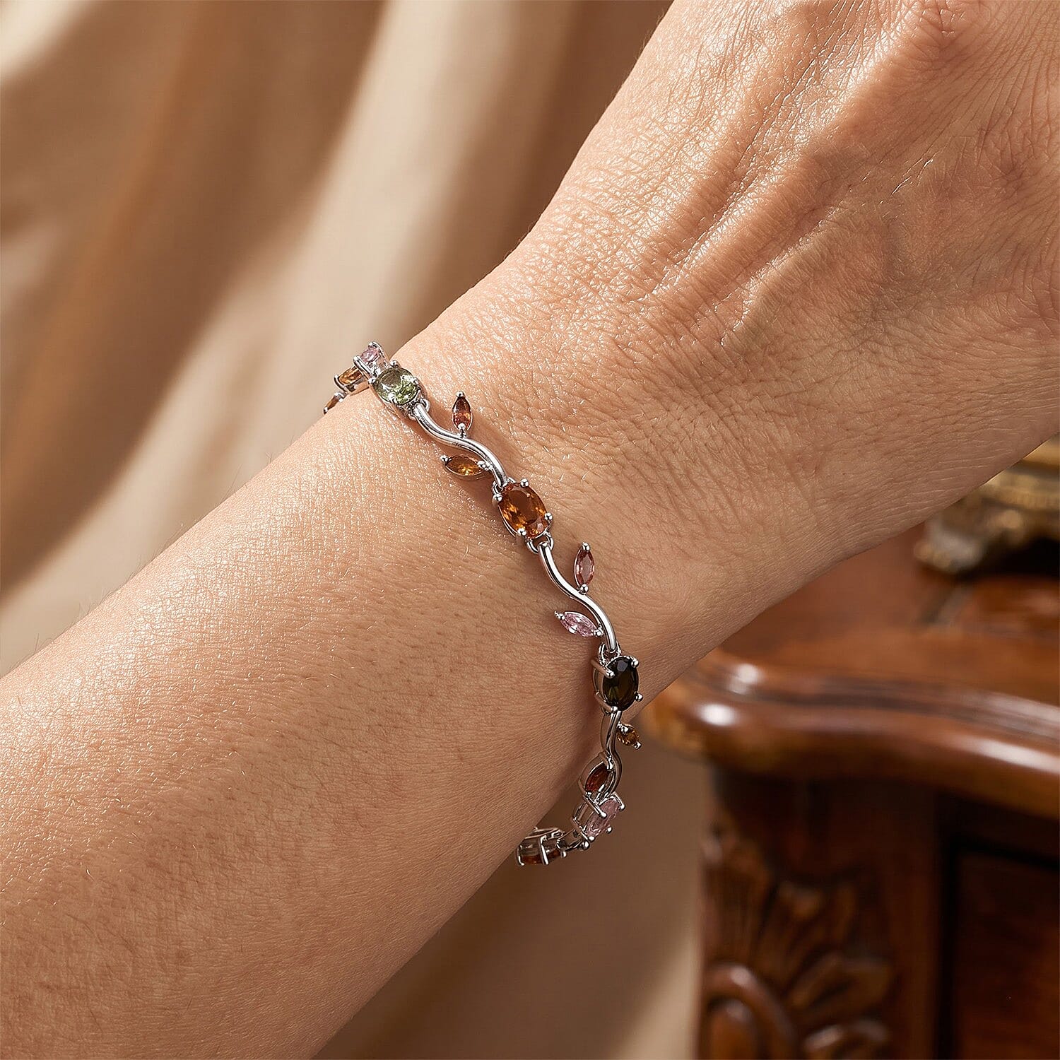D'Joy Multi-Tourmaline 5.40 ctw Bracelet in Rhodium Over Sterling Silver (7.50 In)