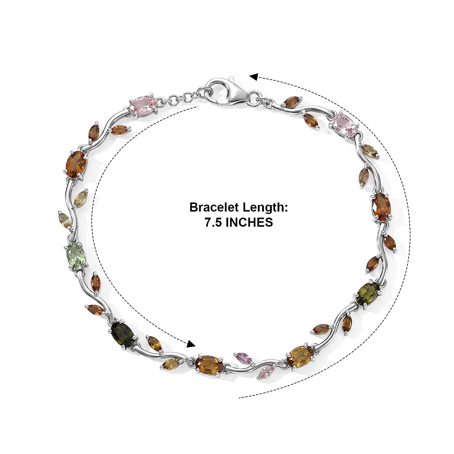 D'Joy Multi-Tourmaline 5.40 ctw Bracelet in Rhodium Over Sterling Silver (7.50 In)