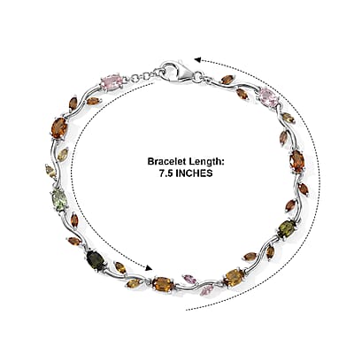 D'Joy Multi-Tourmaline 5.40 ctw Bracelet in Rhodium Over Sterling Silver (7.50 In)