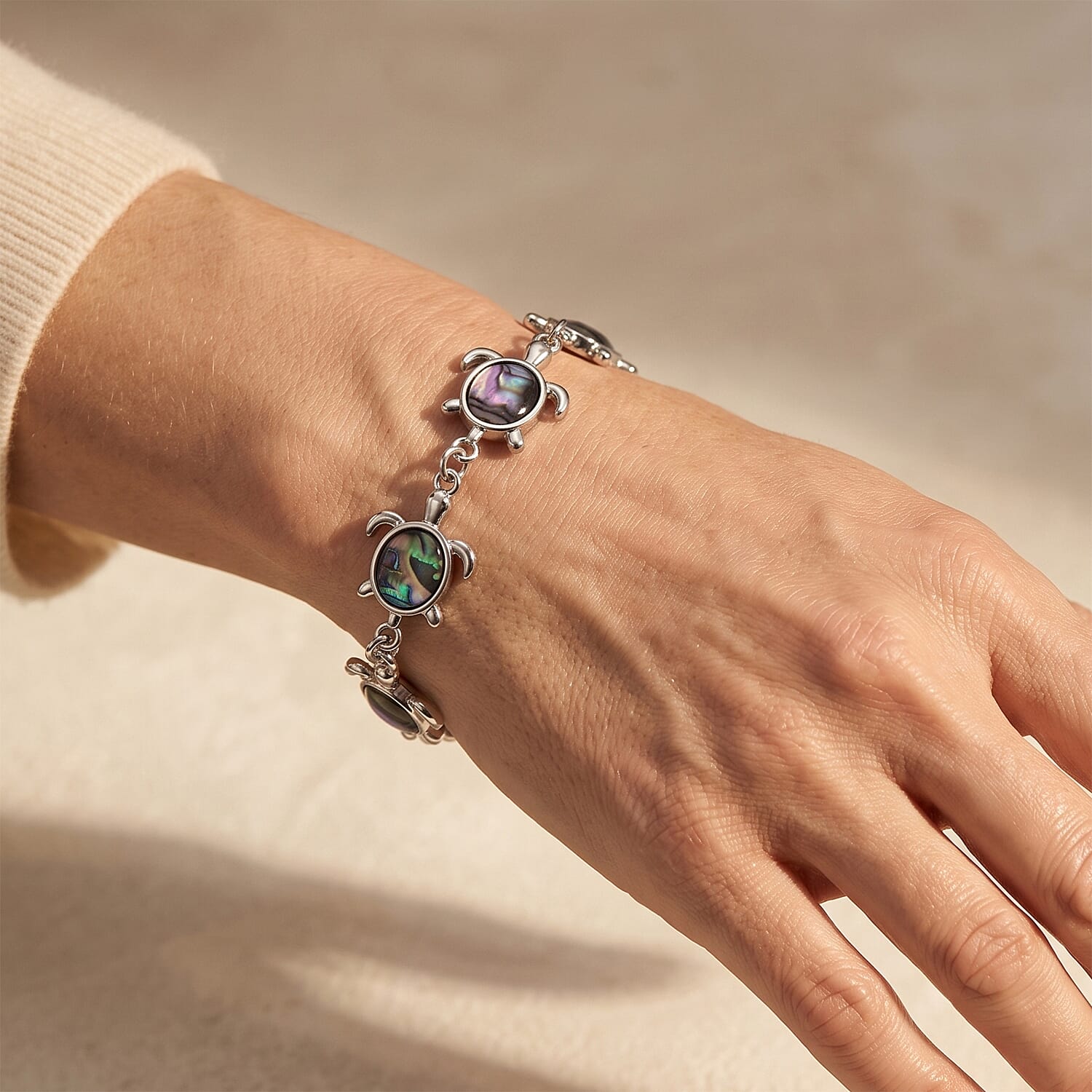 Abalone Shell Sea Turtle Bracelet in Silvertone (7.50 In)
