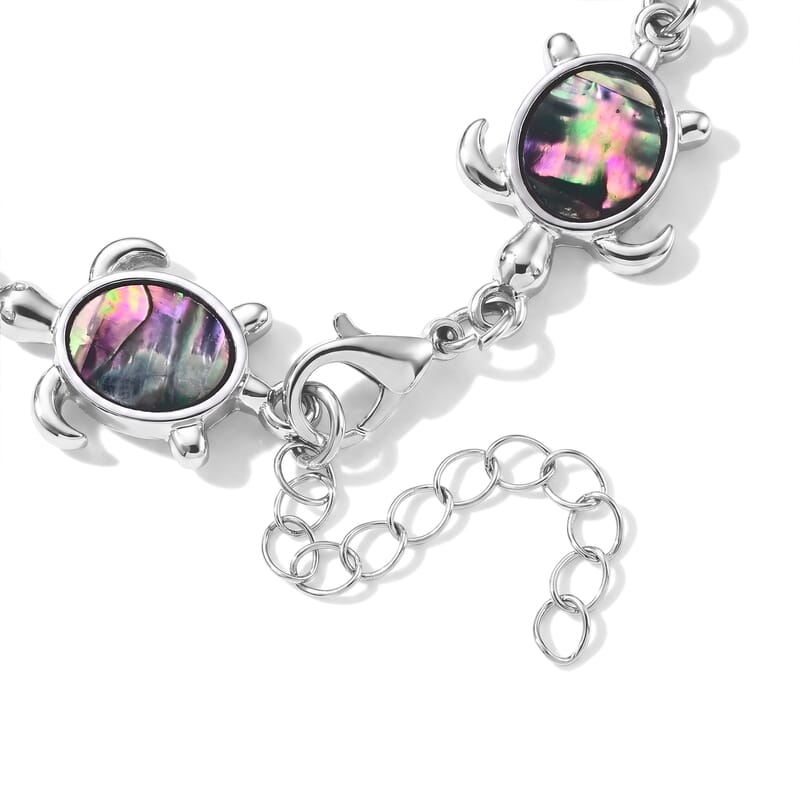 Abalone Shell Sea Turtle Bracelet in Silvertone (7.50 In)