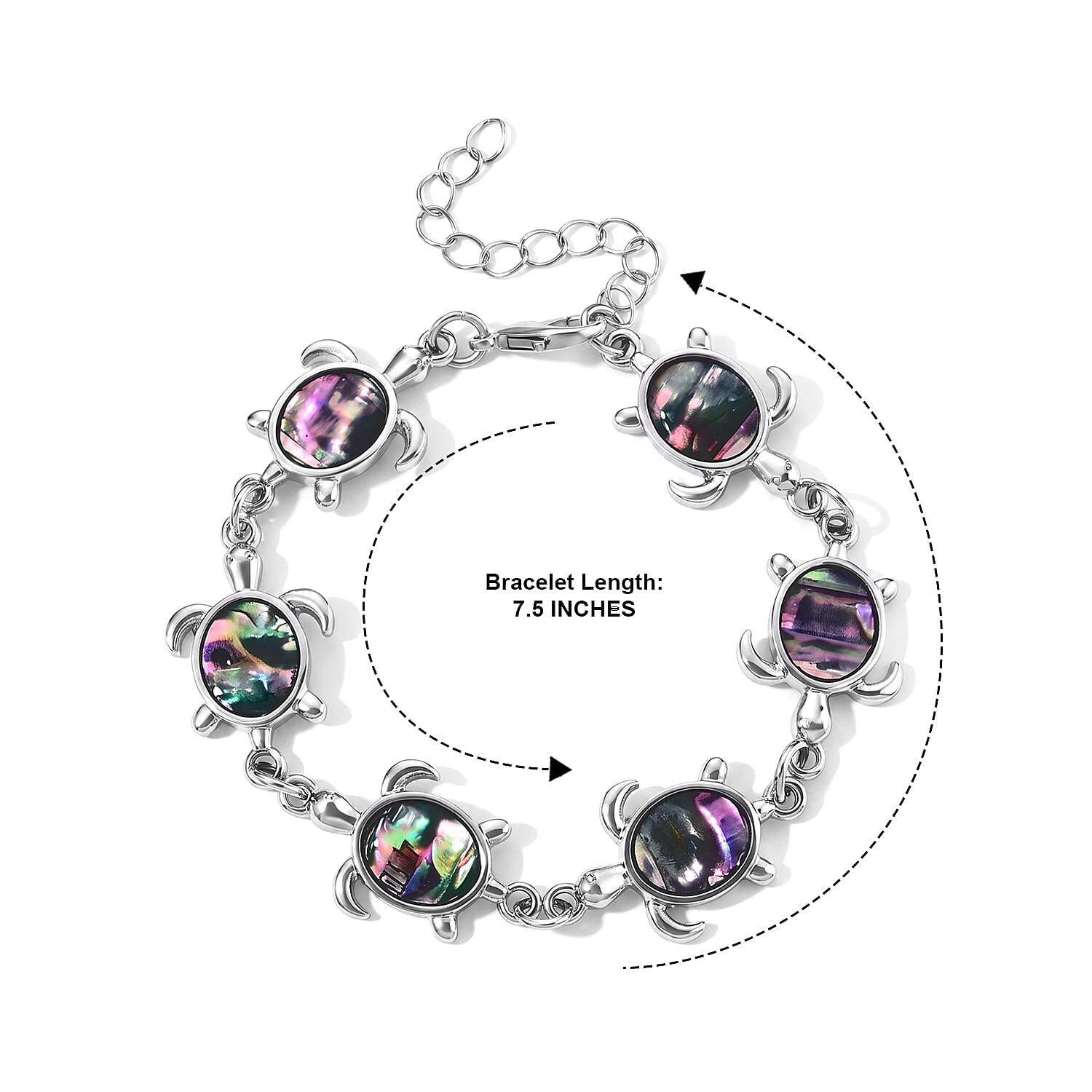 Abalone Shell Sea Turtle Bracelet in Silvertone (7.50 In)