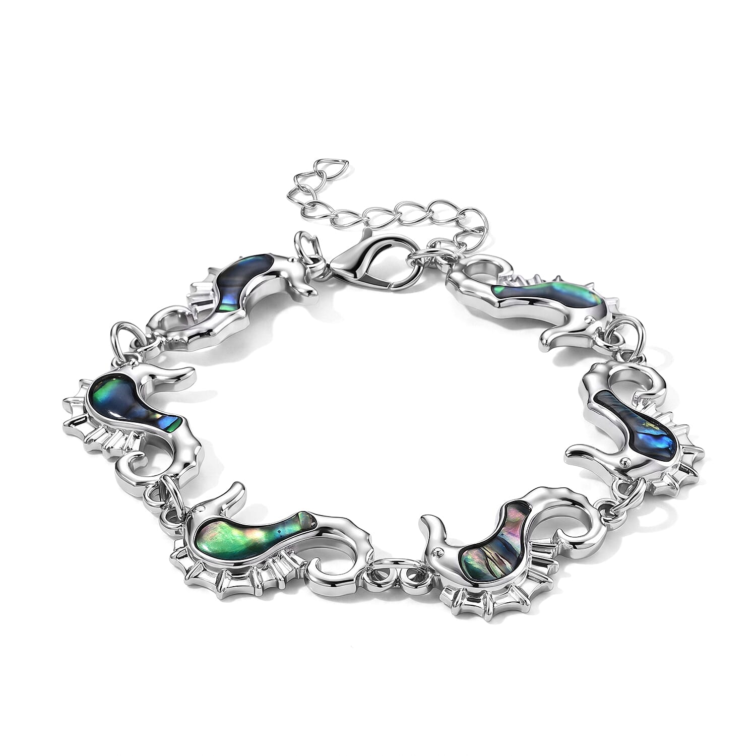 Abalone Shell Hippocampus Bracelet in Silvertone (7.50 In)