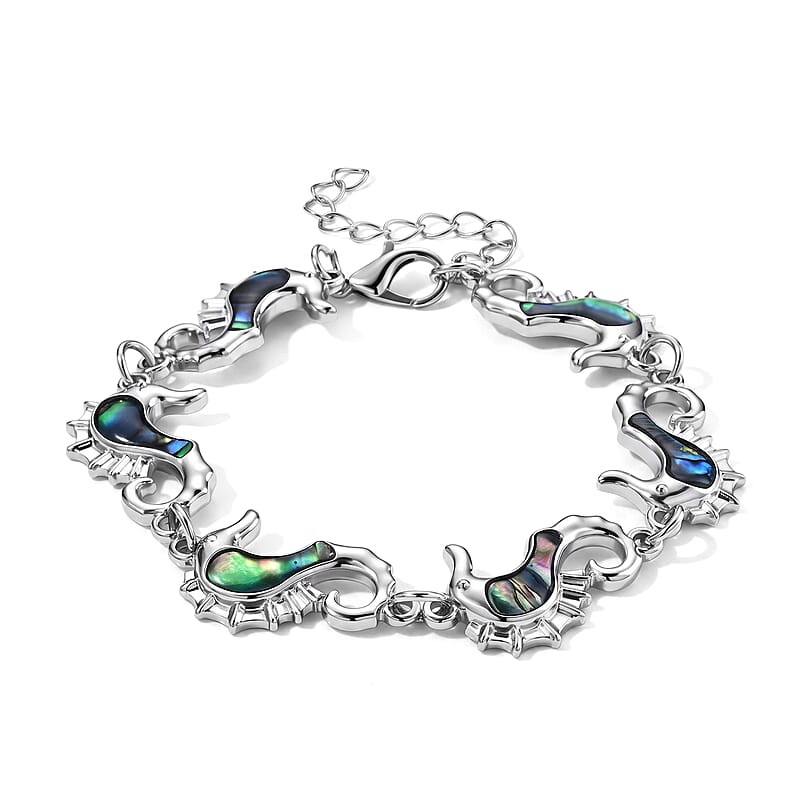Abalone Shell Hippocampus Bracelet in Silvertone (7.50 In)