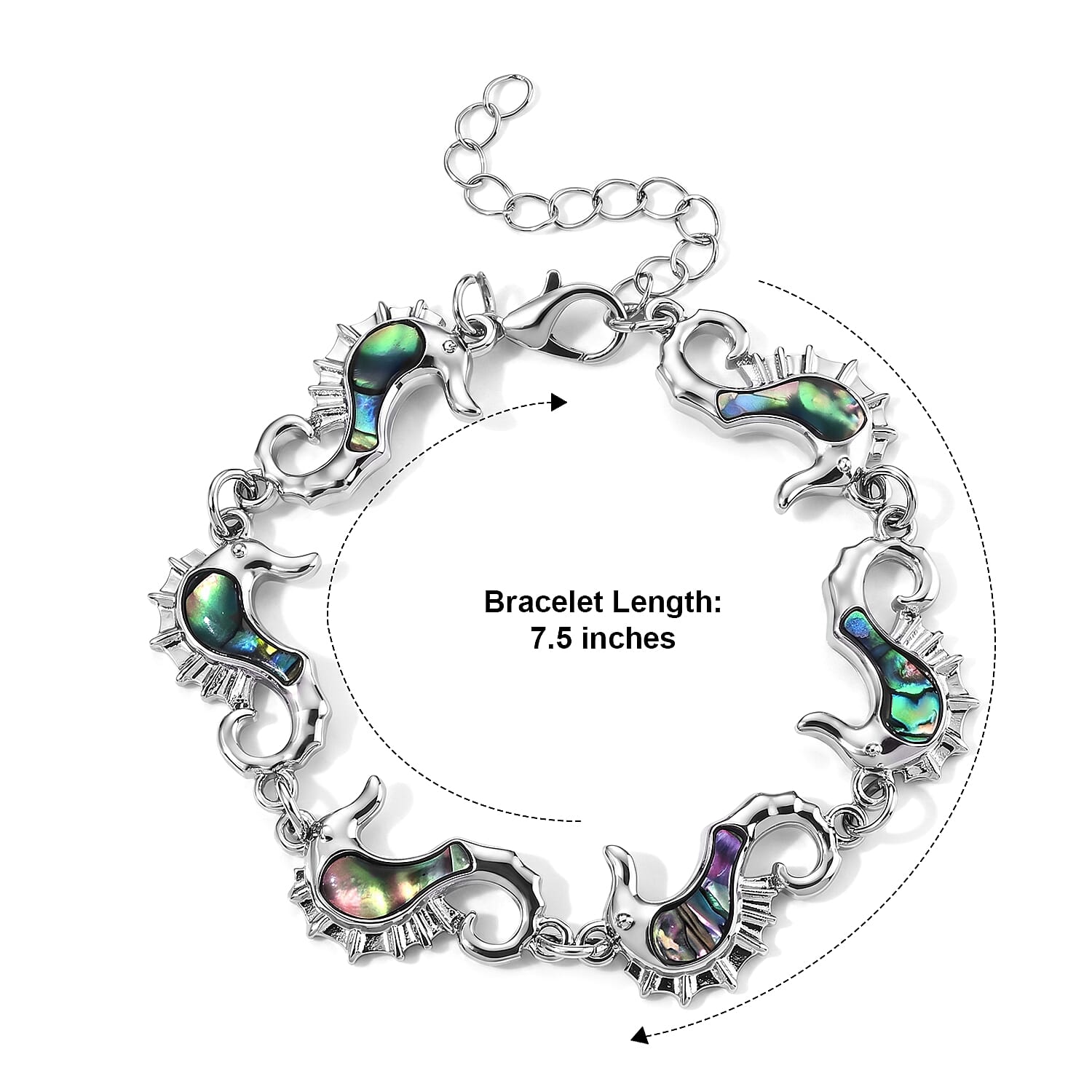 Abalone Shell Hippocampus Bracelet in Silvertone (7.50 In)