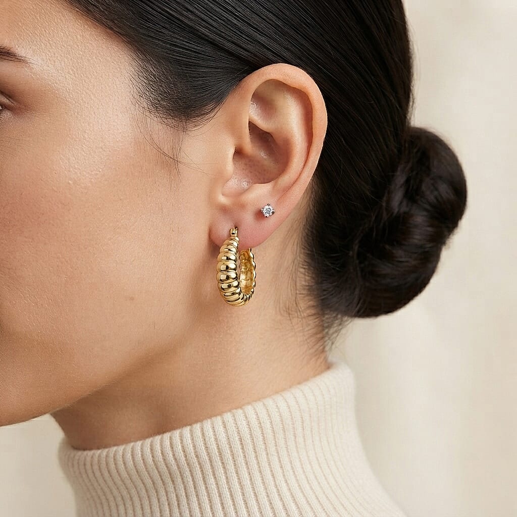 EverTrue Hammered Elegance Hoop Earrings in 18K YG Plated