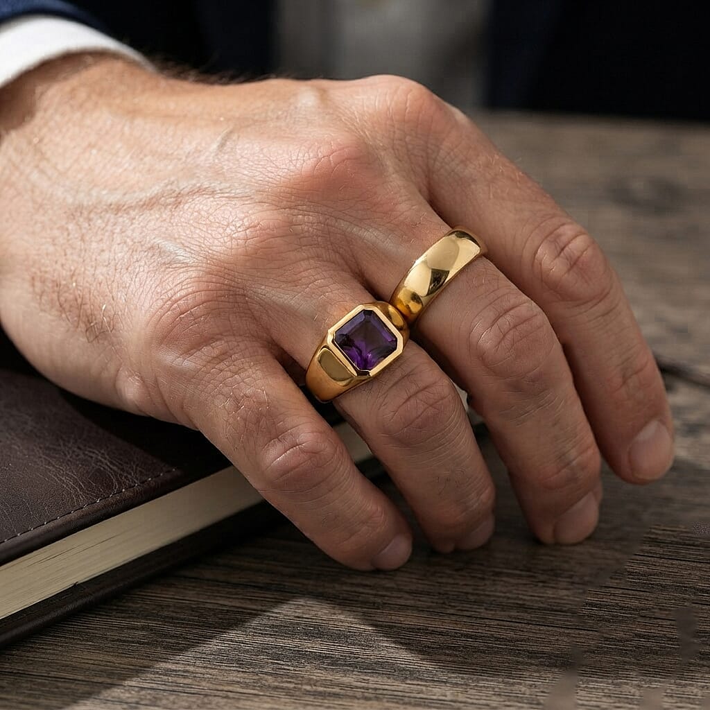 D'Joy Rose De France Amethyst and White Topaz 2.50 ctw Fancy Ring in 14K YG Over Sterling Silver (Size 7.0)