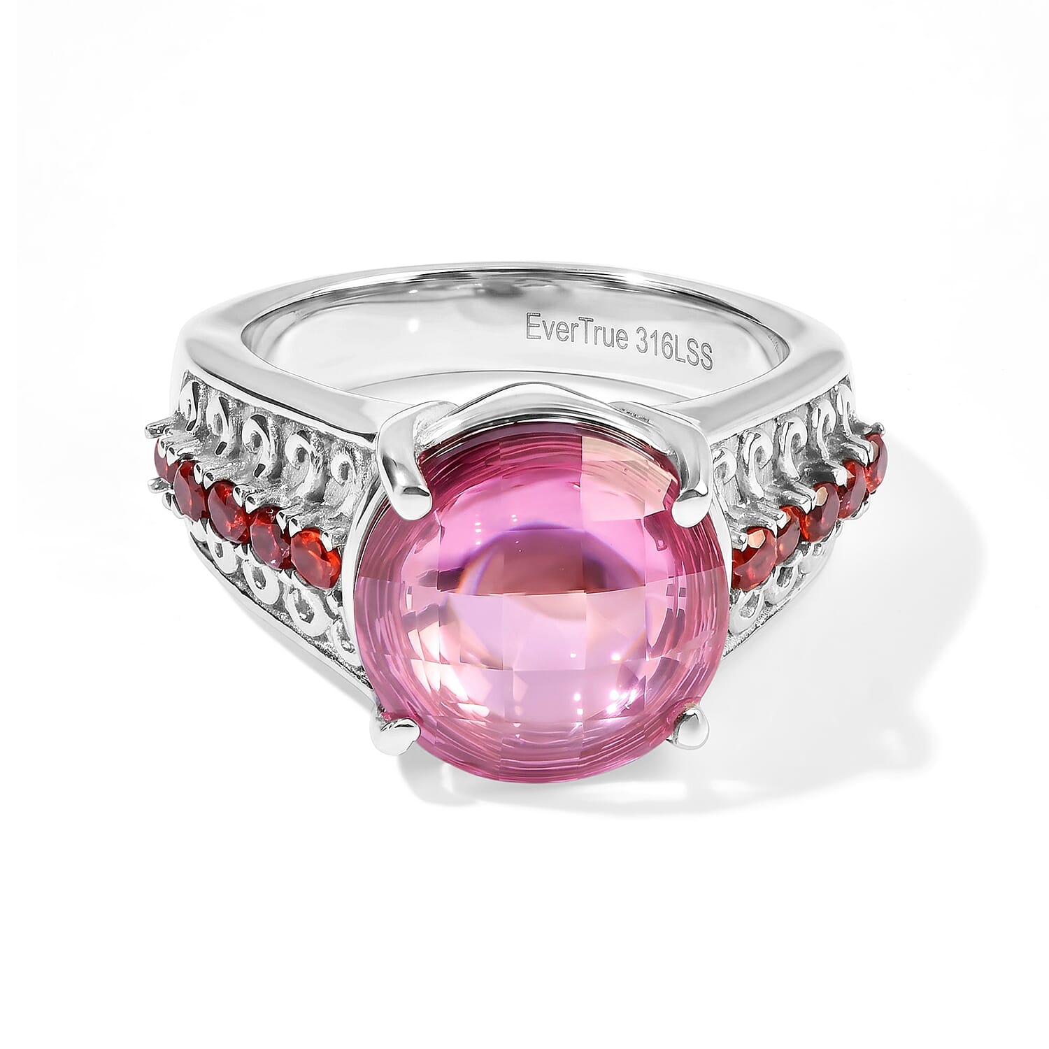 EverTrue Simulated Pink and Orange Diamond Ring in Stainless Steel (Size 5.0)